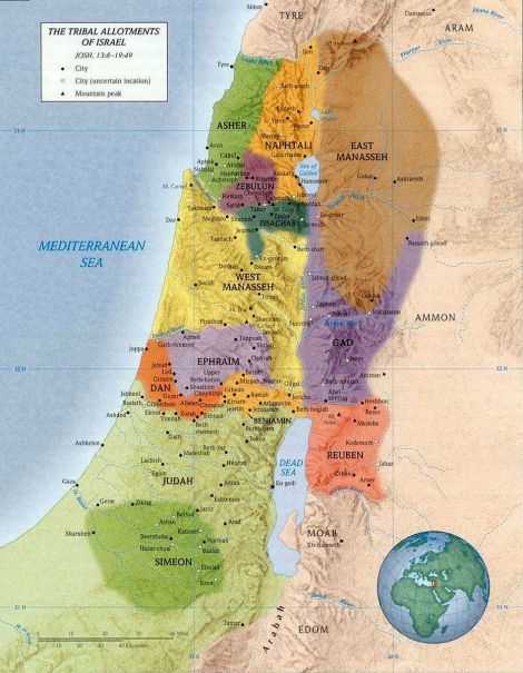 Twelve Tribes of Israel; Land of Canaan, divided inheritance for the Tribes of Israel.